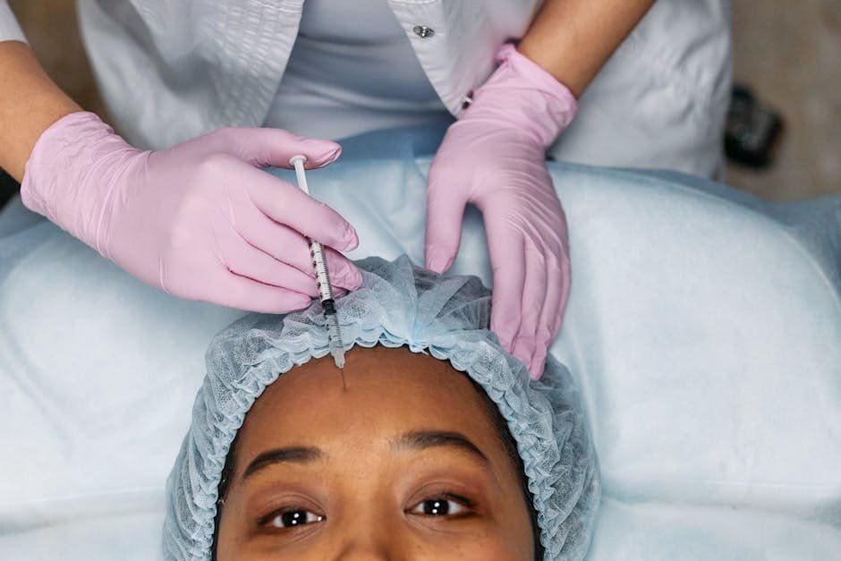 Dr. Kristopher M. Day, MD, FACS, performing a Botox treatment to help relieve chronic migraine pain at Pacific Sound Plastic Surgery in Bellevue, Washington.